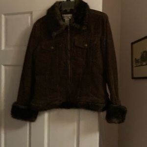 Vintage, chocolate, brown corduroy jacket, fur trimmed